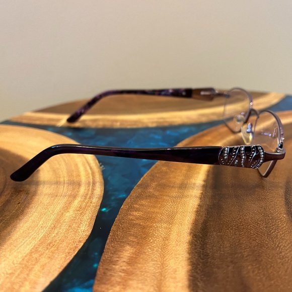 Lady M Collection AMELIA Eyeglasses Frame 51-17-135 Lilac with Rhinestones - Picture 5 of 11